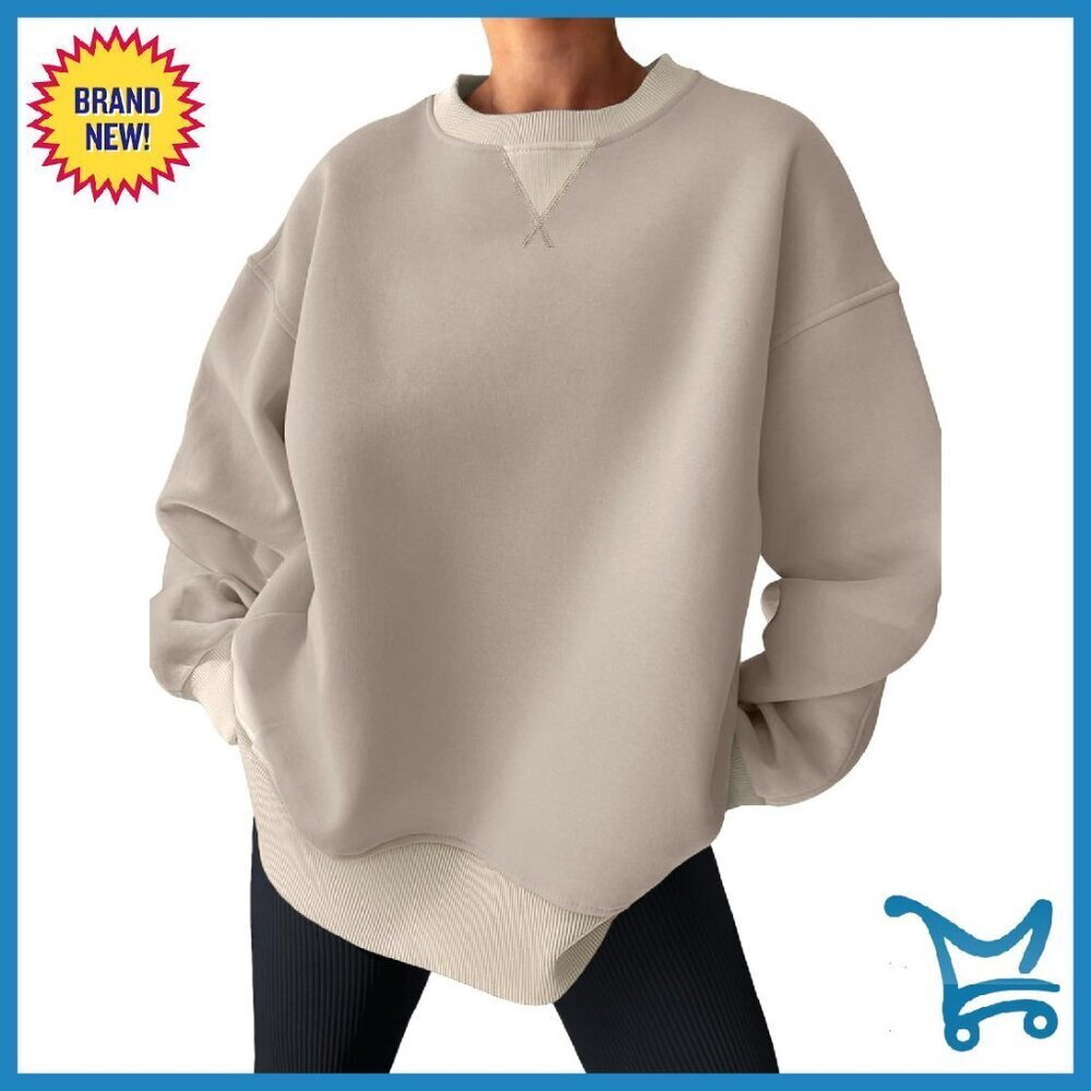 Oversized Color Block Fleece Crewneck Sweatshirt Women's Cozy Casual - Picture 1 of 6